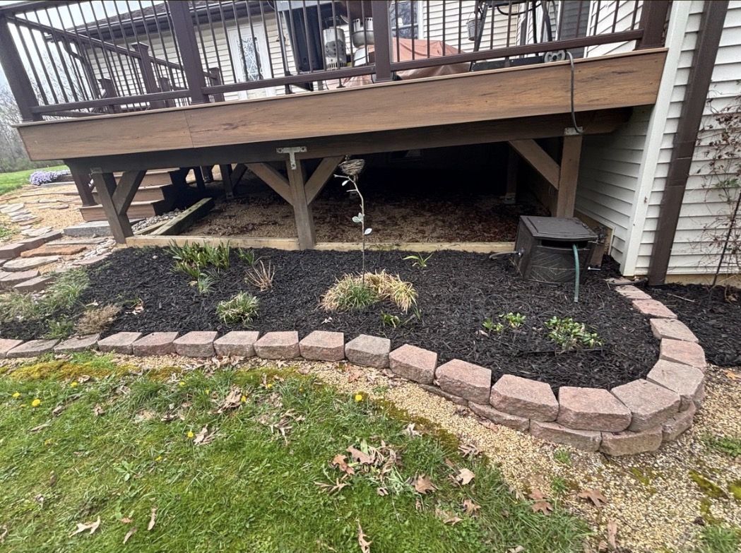 Mulched bed and stone edging